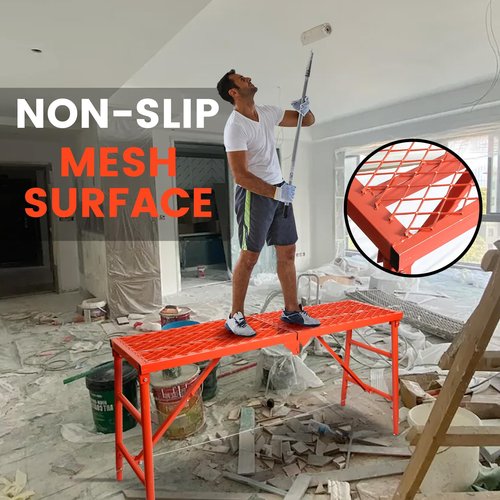 LEADALLWAY Scaffolding Platform 59''(L) x15''(W) x30''(H) Folding Adjustable Scaffolding for Stairs Portable Work Platform Ladder 770 LBS Capacity,Red