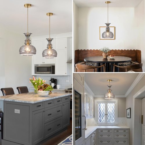 JTYQEISW Dimmable Kitchen Island Pendant - 1 Light Smoked Glass E26 Head (Bulb Not Included) 9x11.8 Inch Modern Farmhouse Pendant Height Adjustable Bar and Restaurant Fixtures