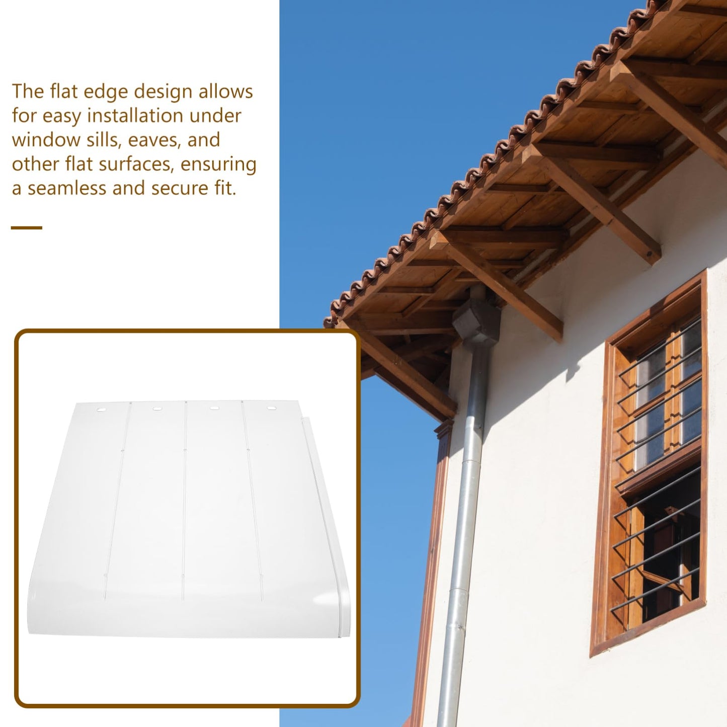 AKOOSY Outdoor Porch Rain Awning Transparent Canopy for Windows Doors Flat Design UV Impact Resistant Versatile Protection for Patios Balconies