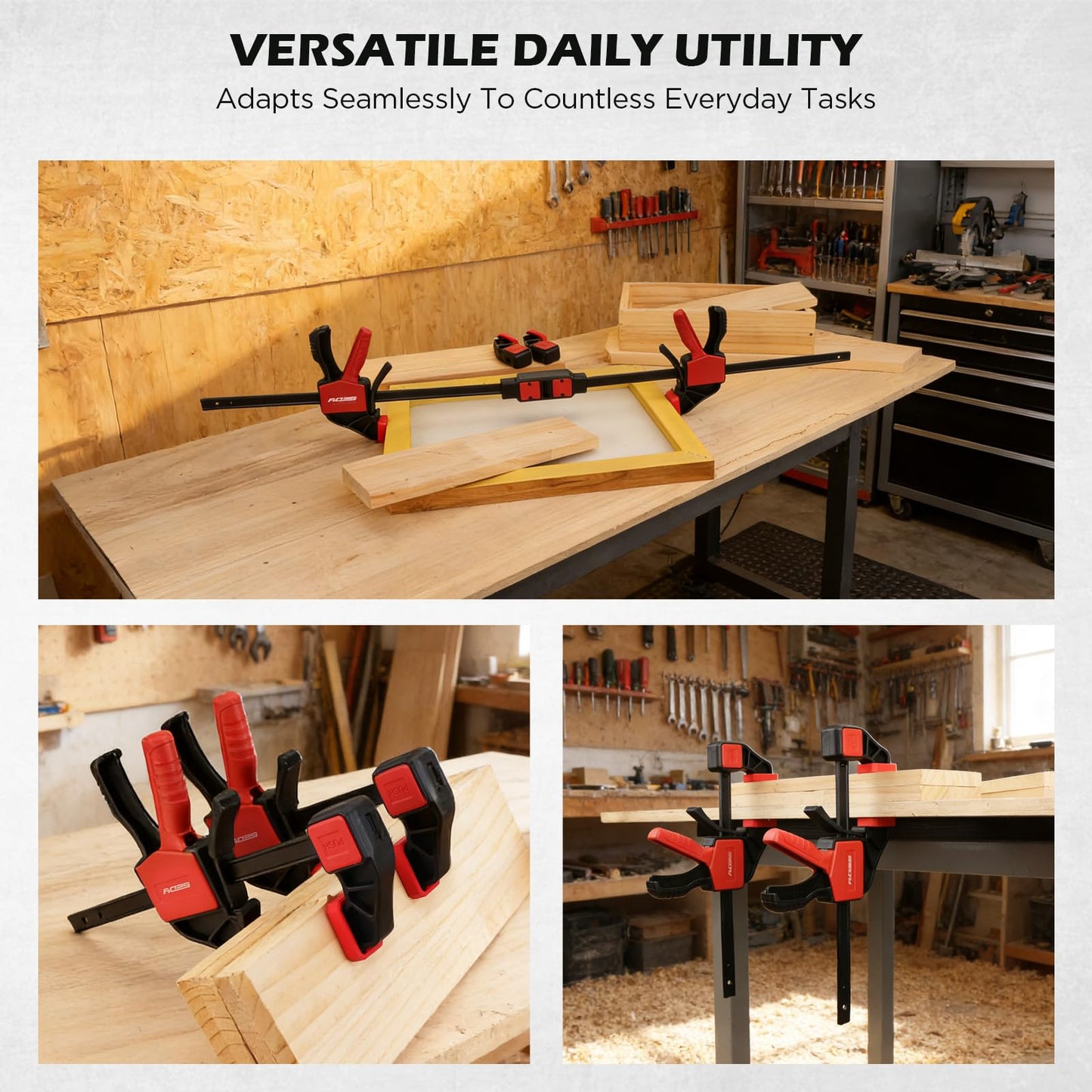 3-Piece 6 Inch Bar Clamps for Woodworking with Clamp Connector, 6" Quick-Release Wood Clamps with 150 LBS Load Limit, Trigger Clamp Set, One-Handed Clamps/Spreader Ideal for Woodworking DIY Projects