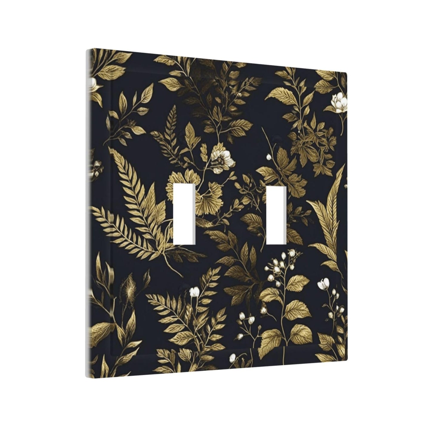 Xuejiaku Decorative Light Switch Plate Covers Rustic Black Glod Leaf Herbaceous Plants 2 Gang Light Switch Cover Plate Unique Double Toggle Wall Plate Outlet Covers Faceplate for Bedroom Decor