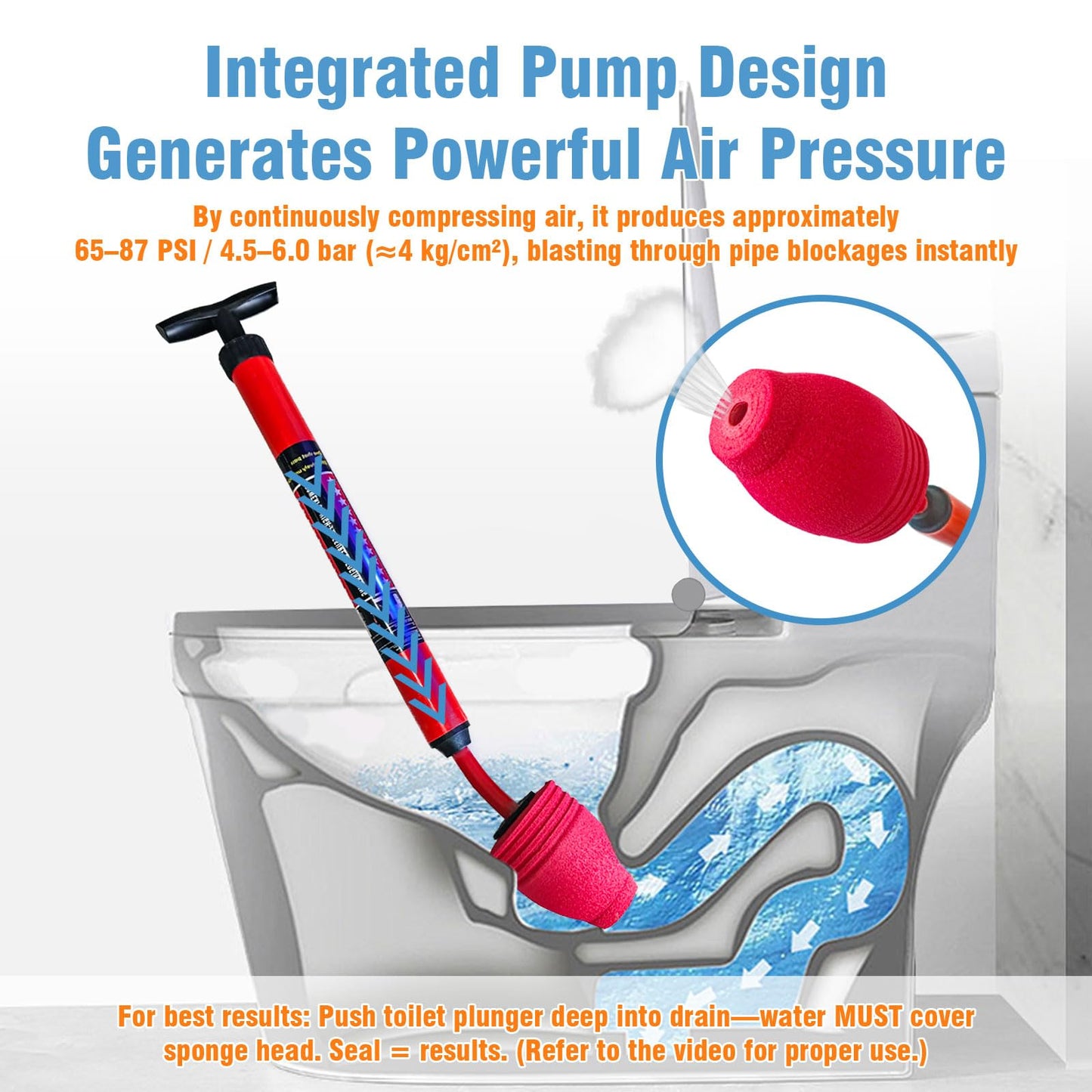 Rmticd Toilet Plunger, High-Pressure Plungers for Bathroom, Toilet Brush and Plunger Set - Powerful Air Drain Unclogger & Heavy-Duty Clog Remover for Bathroom Drains, and Clogged Pipes