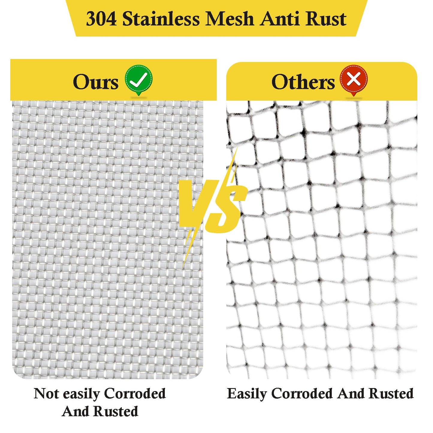 fowong 304 Stainless Steel Mesh Window Screen Roll 35INx10FT Silver Metal Window Screen Replacement, Wire Mesh for Door, Patio, Porch, Chicken Pet Cages, DIY, Easy to Cut and Install (20 x 22 Mesh)