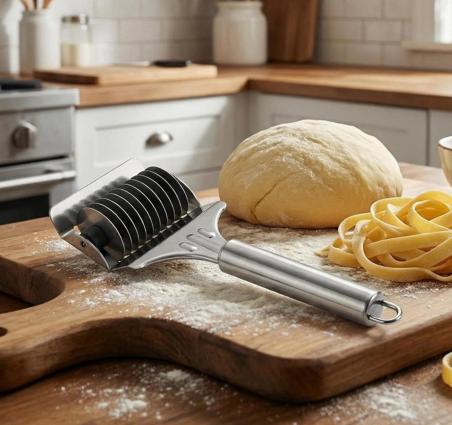 Stainless Steel Pasta Cutter with 9-Wheel for Homemade Pasta, Lasagna, Dough Docker and Pastry Tool, Kitchen Gadget for Effortless Noodle and Pie Crust Making