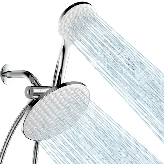 UltrTxenova Dual Shower Heads with Handheld Spray Combo, 8.6 Inch Pulsating Rain Shower Head, 6-Mode Hand Held Shower with Hose 6ft, 2-in -1 Luxury Shower System Chrome