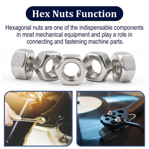 ZQZ 1/4"-20 Hex Nuts,130 Pack 304 (A2-70) Stainless Steel Hardware Nuts,Standard Inch Coarse Thread Nuts