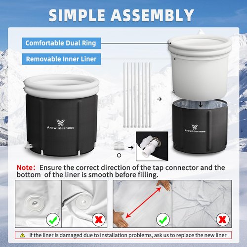 Arcwilderness Foil Cold Plunge Tub - 130 Gal XL Ice Bath Tub for Athletes, Heat Reflective Ice Pod with Cover, Replaceable Inner Liner, Insulated Ice Tubs for Cold Plunge