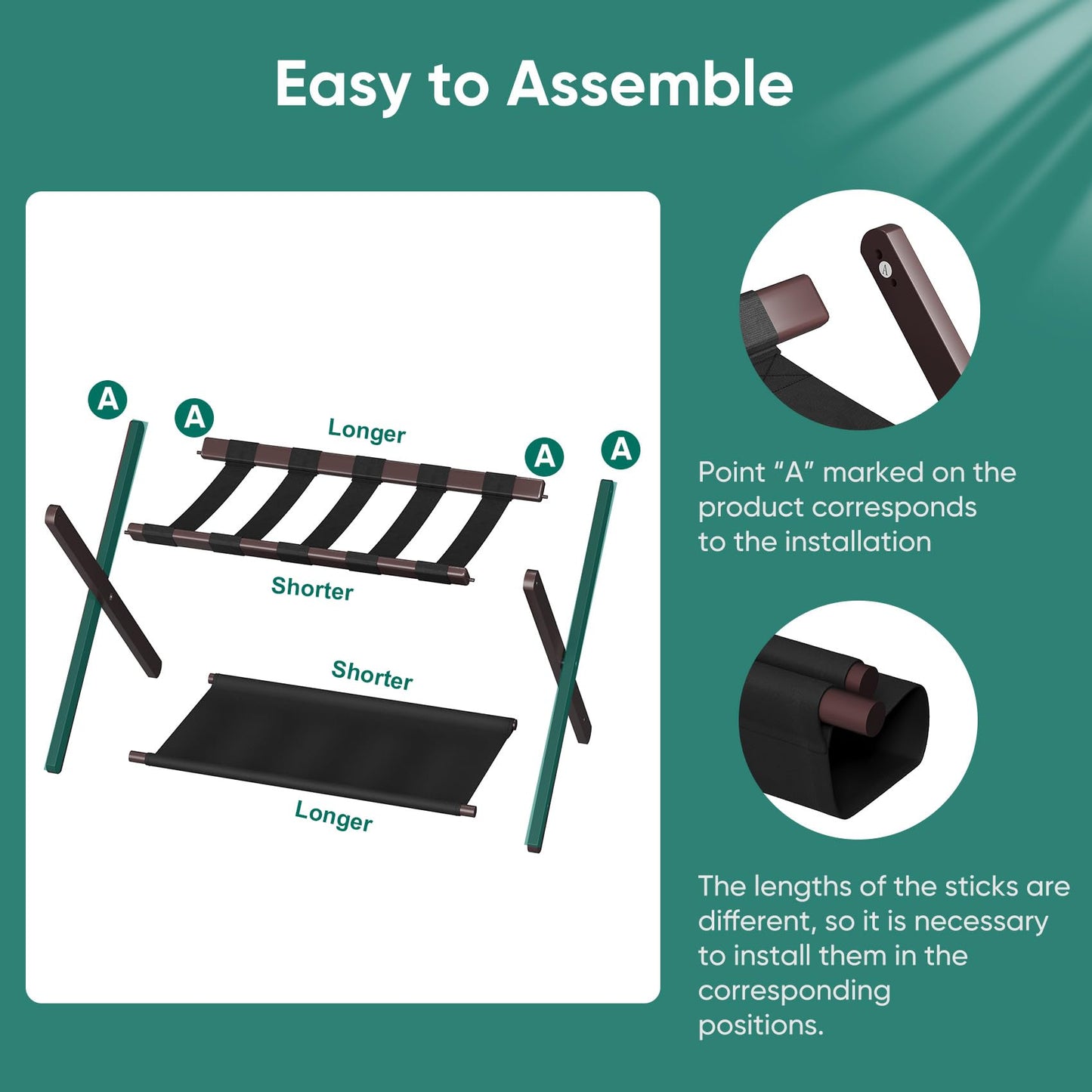 Smuxee Brown Bamboo Luggage Rack for Guest Room, Foldable Suitcase Stand with Storage Shelf, Easily Assembled Luggage Stand with 5 Nylon Straps for Guest Room Bedroom Hotel