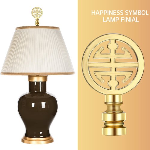 Honoson 2 Pieces Lamp Finials for Asian Oriental Brass Lamp Finials Shade Decorative Happiness Symbol for Table Home Room(Aeneous)