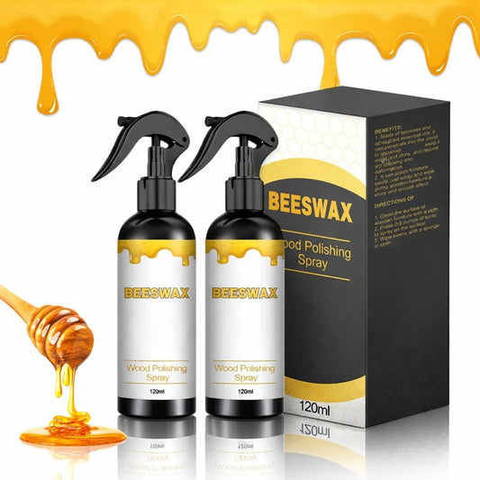2026 New Beeswax Wood Polish Spray, 120ml Beeswax Furniture Polish Spray, Bring a Towel and a Sponge for Wood Multipurpose Wood Wax Restorer for Floors, Cabinets, and Tables (2PCS)