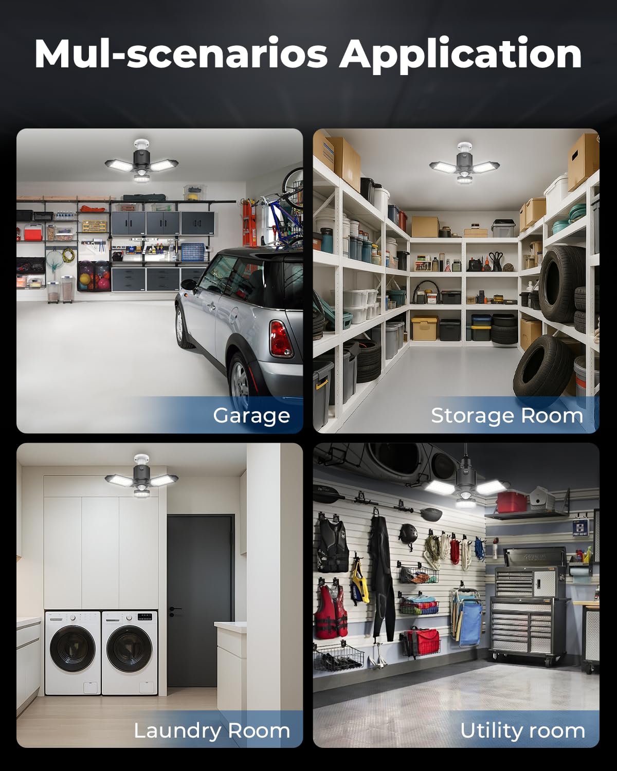 toberich Motion Sensor Garage Light, 8000LM LED Garage Lights Motion Activated, 3 Switch Modes, 6500K Indoor Motion Sensor Light Bulb for Garage, Stairway, Laundry Room, Basement (1 Pack)