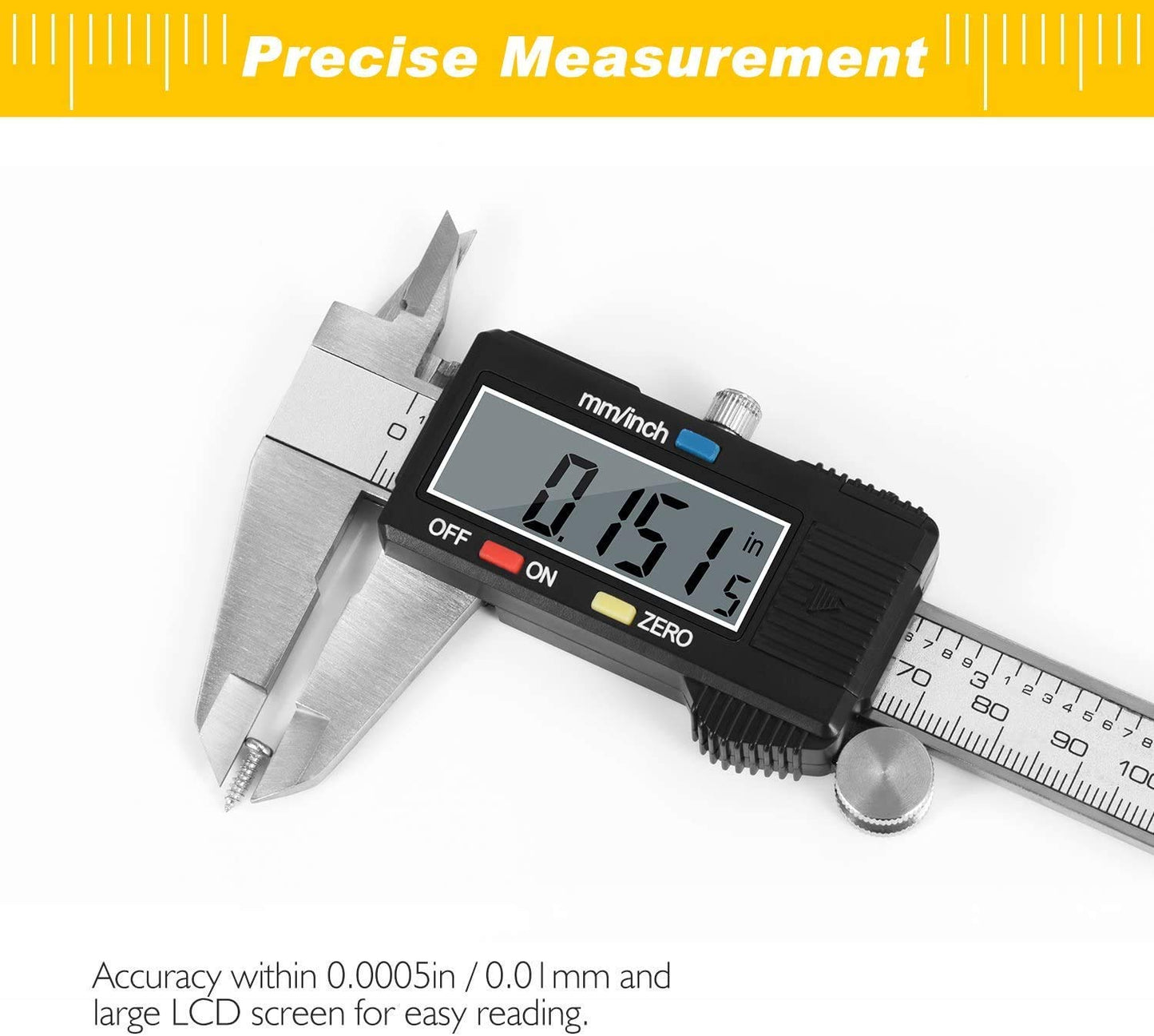 Adoric Digital Caliper, Electronic Digital Caliper Stainless Steel Body with Large LCD Screen | 0-6 Inches | Inch/Millimeter Conversion