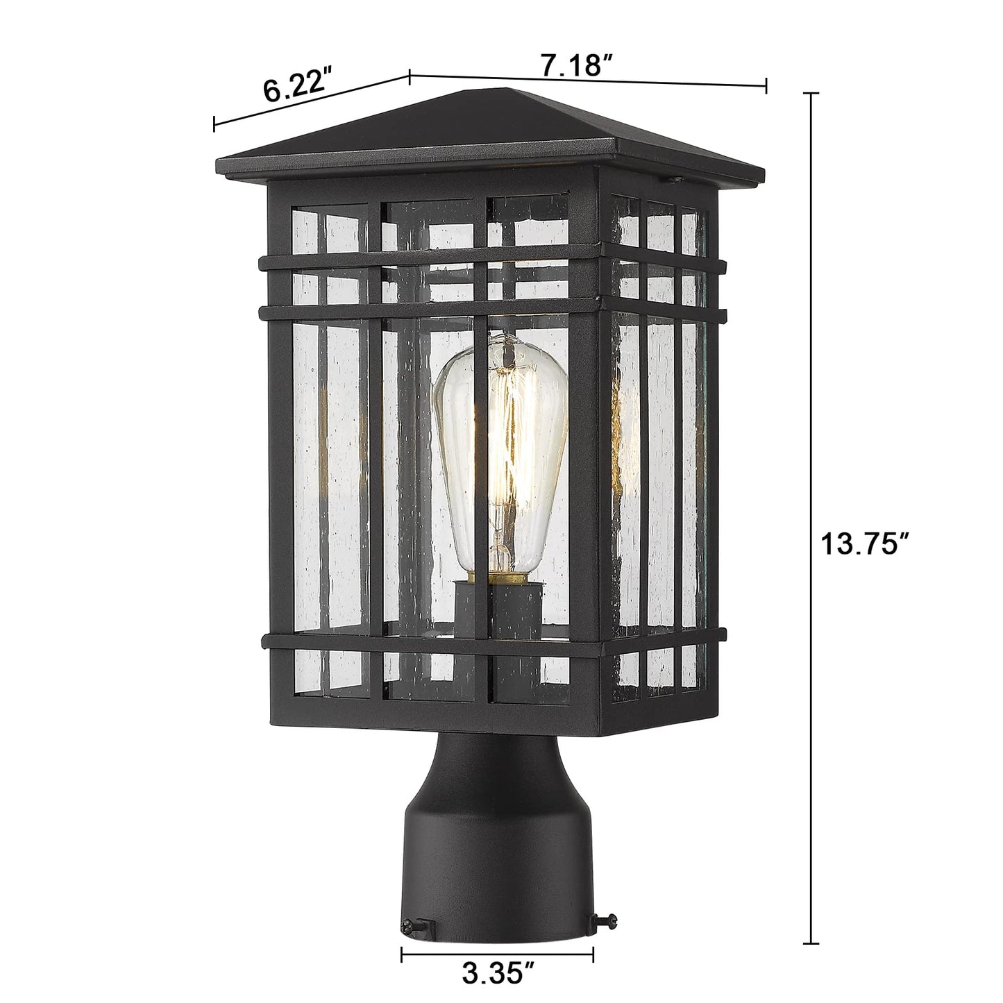 Rosient Outdoor Post Lights Fixture - Exterior Post Lantern with Seeded Glass in Black Finish - Pillar Light Ideal for Patio, Pathway, and Driveway - Outdoor Pole Lights for Porch Post Lighting, Black