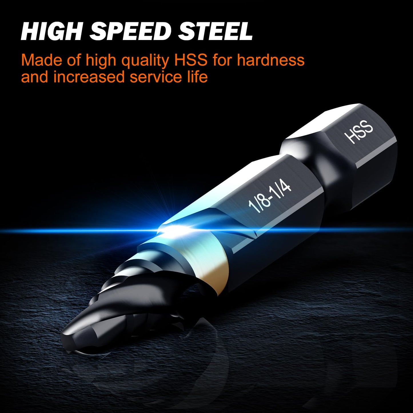 THINKWORK Step Drill Bit, HSS Single Size Step Drill Bit 1/8"-1/4", Mini Portable Unibit, 1/4" Hex Shank Step Bits for Soft Metal, Steel, Wood, Plastic