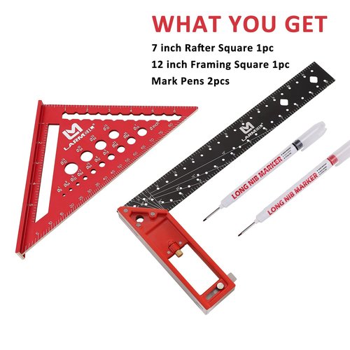 LARMEIL Rafter Square 7 Inch and Framing Square 12 Inch Carpenter Square Set, Woodworking Square Tool, Aluminum Squares Metal Ruler for Woodworking