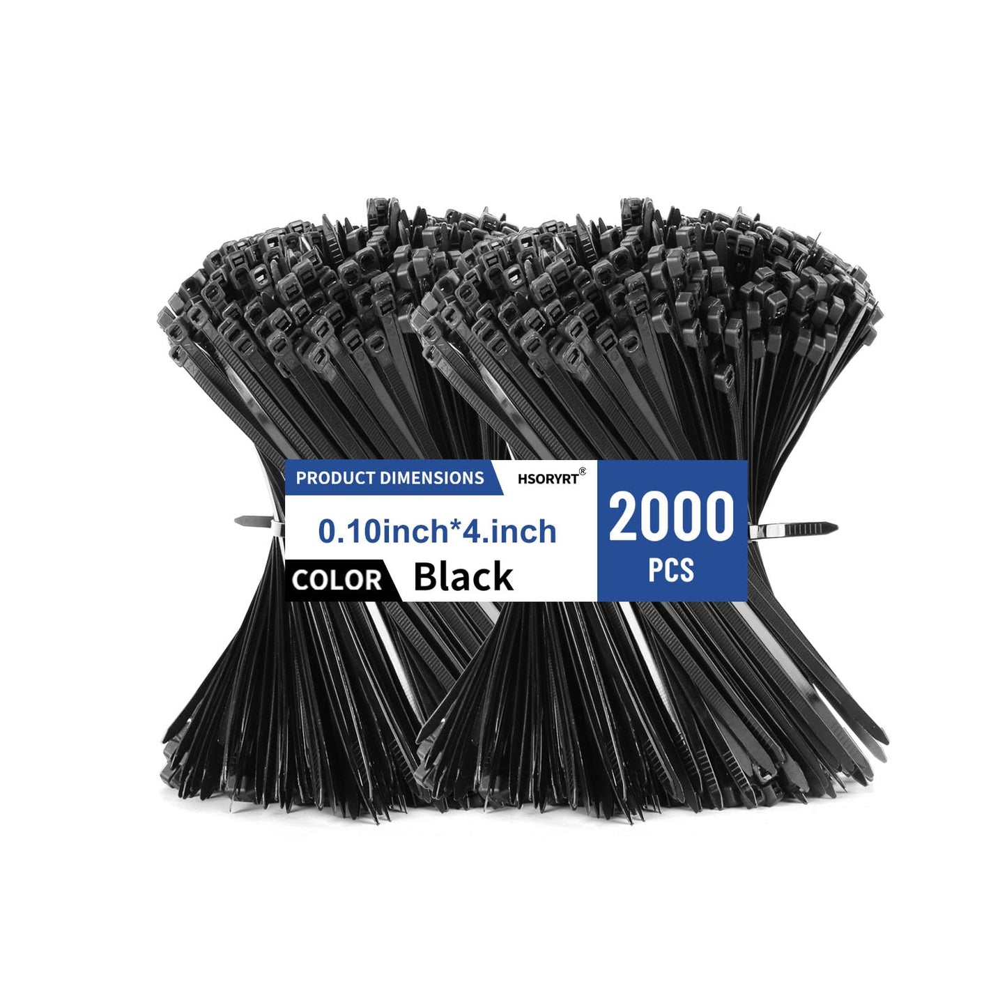 Hsoryrt 2000pcs Cable Ties, 18lbs Zip Ties, 4 inch Black Multi-Purpose Self-Locking Nylon Small Cable Management, UV Resistant Wire Ties, Plastic Ties for Home, Garage, Garden, Office, Workshop
