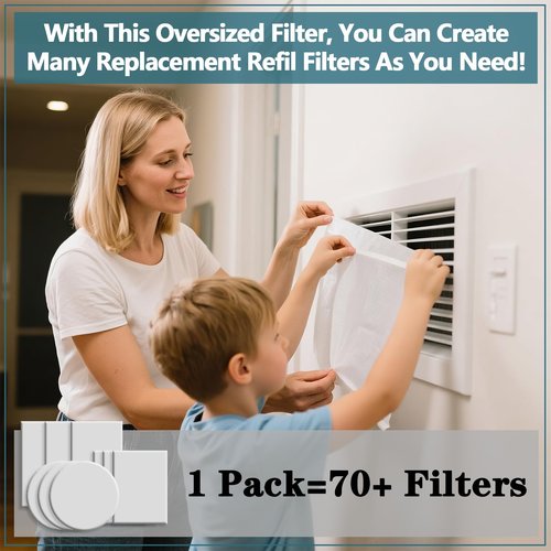 MERV 13 Filter Material, 23 Ft² Cut to Fit Air Filter Material for Captures Dust and Pet Dander as Small as 0.3 Microns. With Adhesive Hook Tape, Suitable for Ceiling and HVAC Furnace Vents