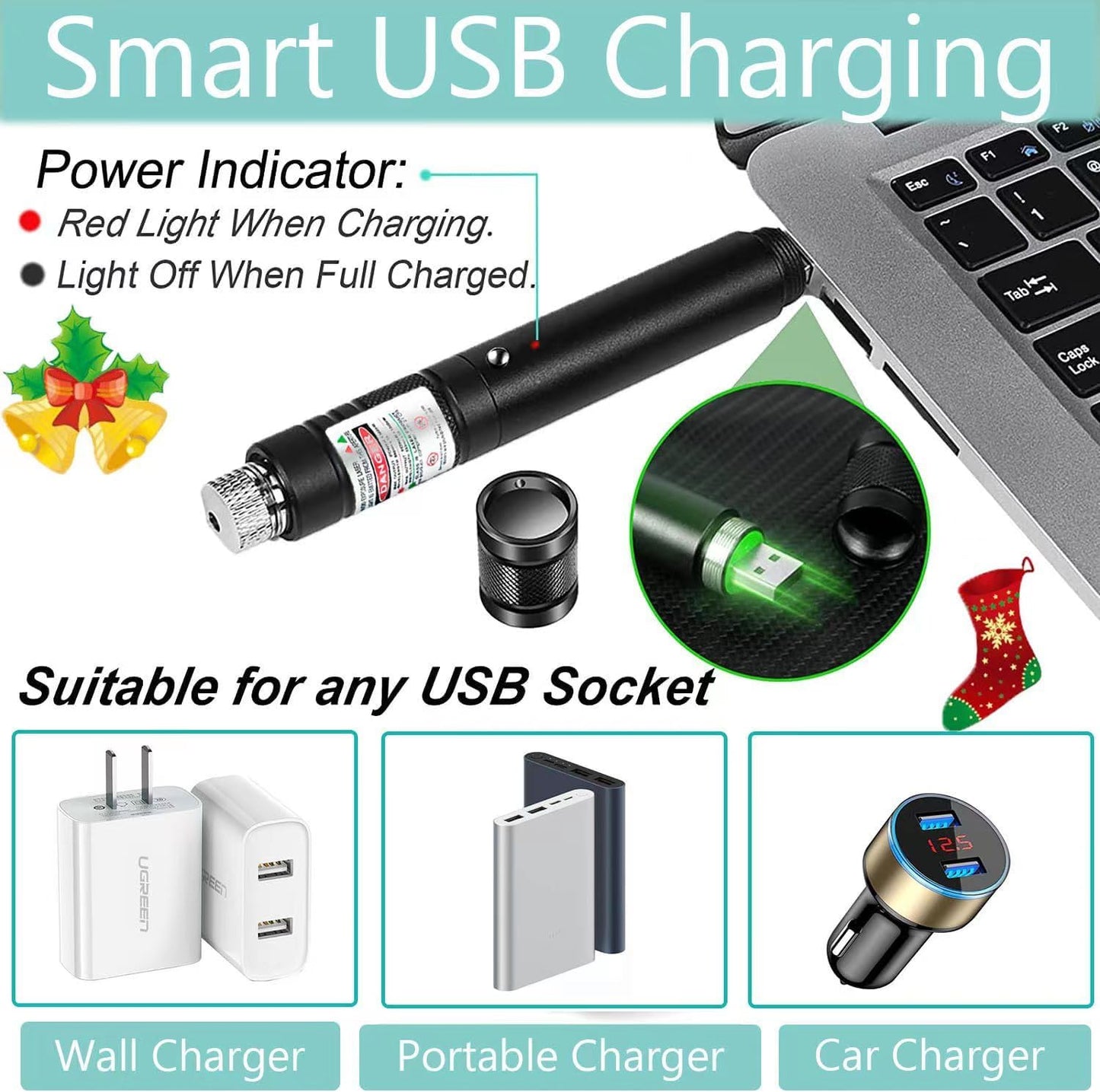 Laser Pointer, Green Laser Pointer Indicator Light, Long Range Lazer Pointer for Hiking, USB Charge