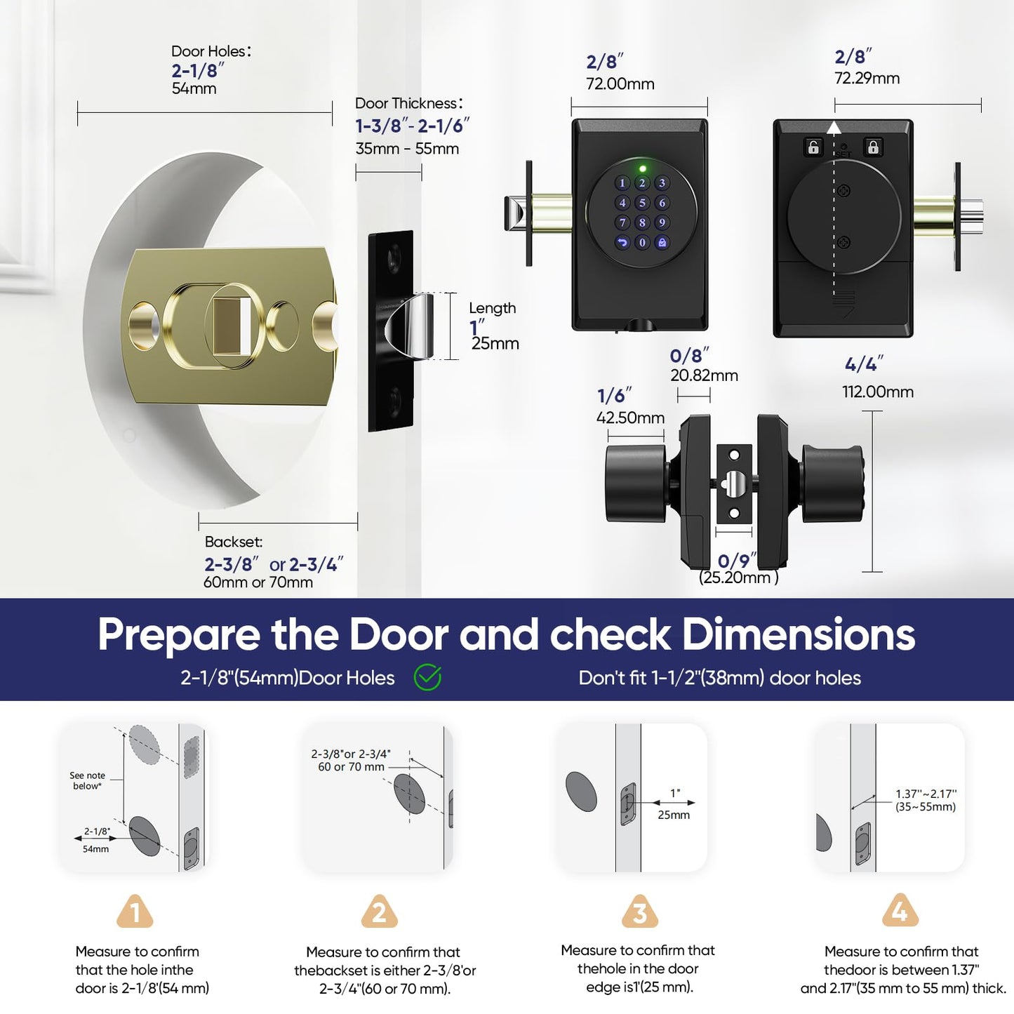 HIDALIFE Keyless Entry Door Lock with Knob, Fingerprint Keypad Digtal Lock, Biometric Door Lock for Front Door, Easy Passage Mode, Matte Black