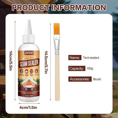 JAOJAO 100ml Tent Seam Sealer, Tent Waterproofing Fast Cure Sealant Tents Repair Glue Repairs Rips Seals Seams Dries Quickly, Becomes Transparent After Drying for Tents Awnings Jackets Sleeping Pads