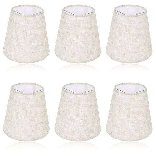 Chandelier Lamp Shades Set of 6, 5 Inch Mini Barrel Lampshades Replacement Small Clip on Linen Lampshade for Table Lamp Wall Sconce Ceiling Light Candelabra Light Bulbs Bottom 5.5''x 3.5''x 5.1''