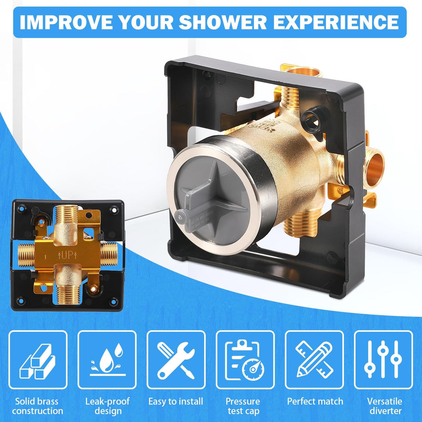 R10000-UNBX MultiChoice Universal Shower Valve Body, Rough-in Tub and Shower Valve Compatible with Delta 13/14, 17, 17T Series Trim Kits, 1/2-Inch Universal Inlets for PEX, Copper, CPVC
