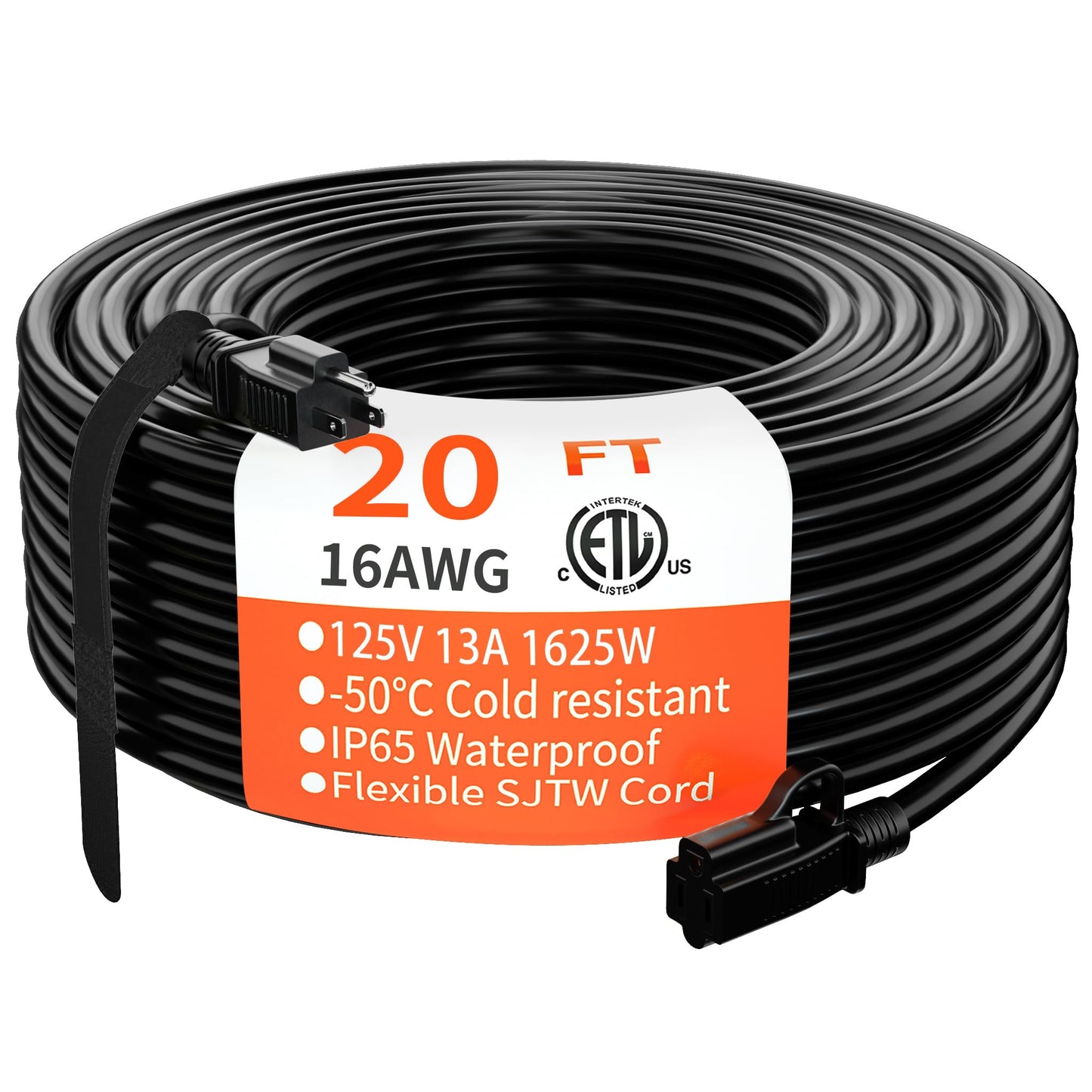 HUANCHAIN Indoor Outdoor Green Extension Cord 20 ft Waterproof, 16/3 Gauge Flexible Cold-Resistant Appliance Extension Cord Outside, 13A 1625W 16AWG SJTW, 3 Prong Electric Cord, ETL