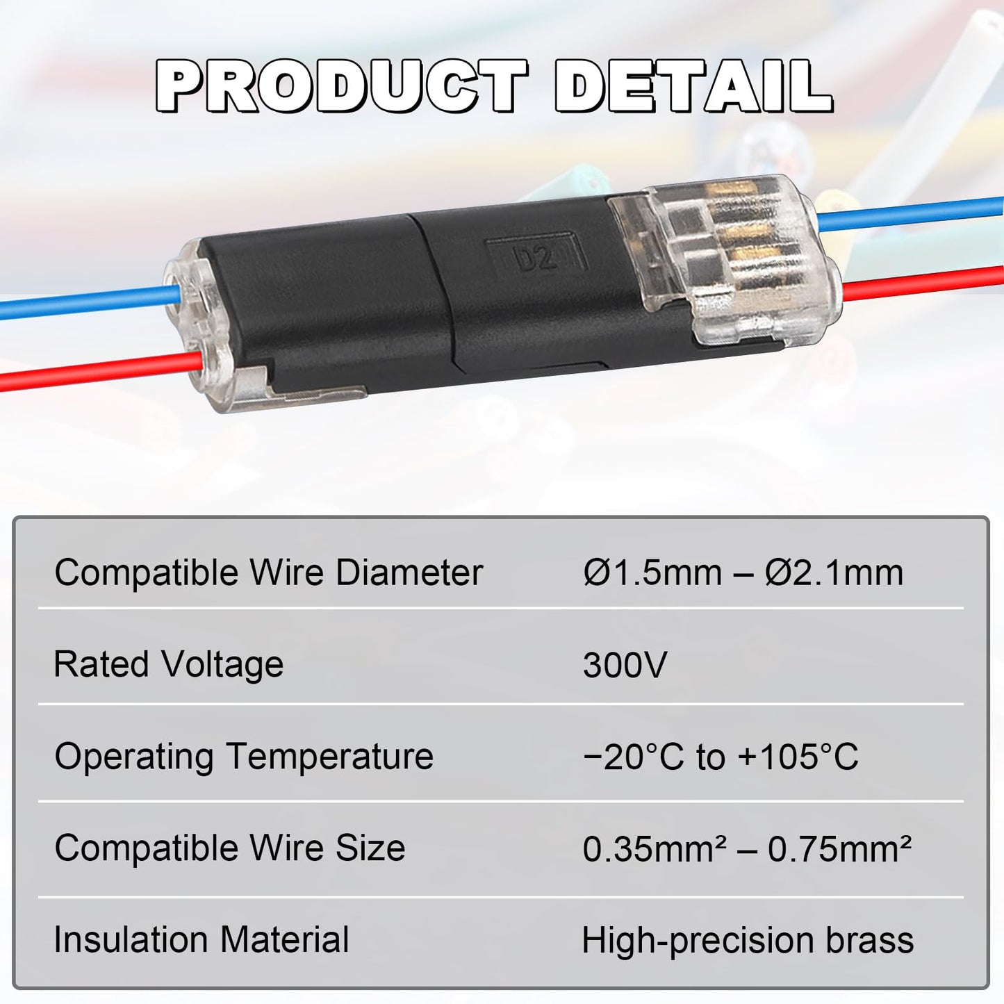 20Pcs Double Wire Plug in Connector, LED Light Strip Low Voltage Connectors 2 Pin with Locking Buckle - Quick Connect, No Wire Stripping Cutting