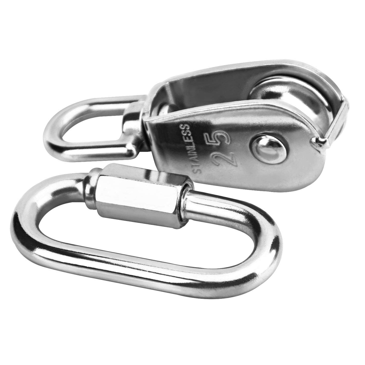 ZOENHOU 4 Pack 25MM Single Pulley Block Set with 6 Quick Links, M25 Stainless Steel Snatch Block System, Wire Rope Hanging Wire Towing Wheel for Lifting Cable, Loading 500Lbs