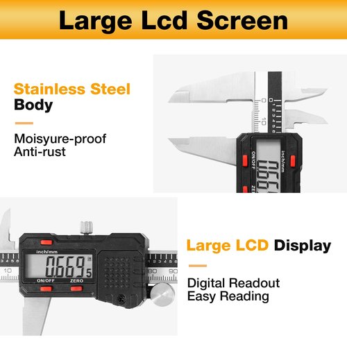 UNIPEC Digital Caliper Measuring Tool, Micrometer Caliper,Stainless Steel Vernier Caliper with Large LCD Screen,Easy Switch, 6 inch,Inch and Millimeter Conversion