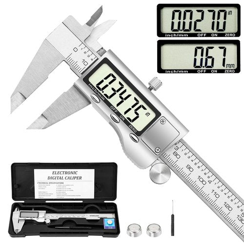 QDXMD Digital Caliper Measuring Tool, 6 Inch Stainless Steel Vernier Caliper Digital Micrometer with Large LCD Screen, Auto-Off Feature, Easy Switch from Inch to Millimeter