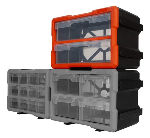 Performance Tool W5910 2-Drawer Interlocking Bin Design with Transparent Drawers for Tool Storage - Stackable, Wall Mountable - 11.25-Inch W x 6.25-Inch D x 7.75-Inch H