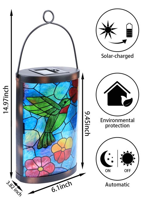 Hanging Solar Lantern Outdoor Decorative Waterproof LED Solar Hummingbird Lights Tabletop Lamp for Outdoor Patio Garden