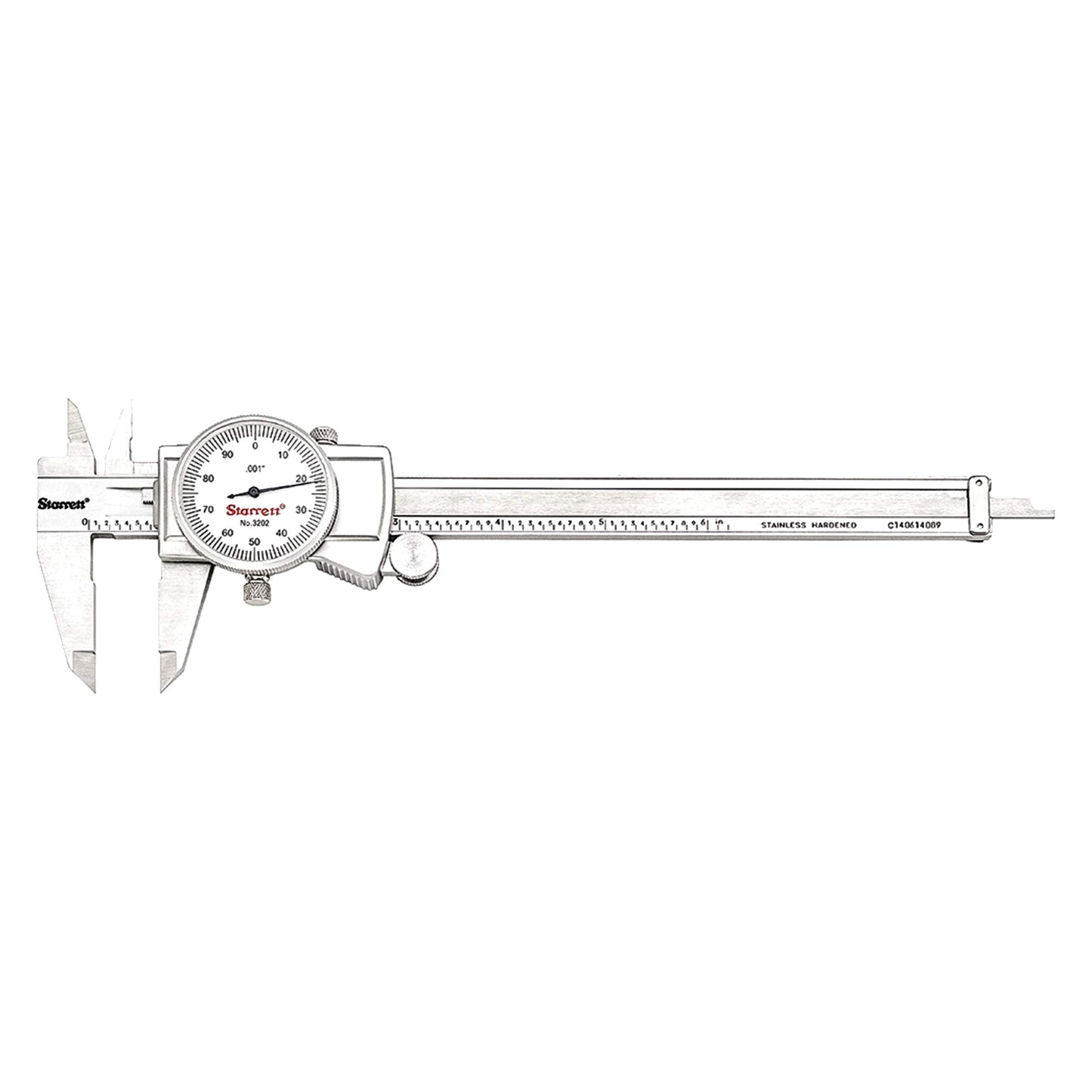 Starrett Dial Caliper with Adjustable Bezel and Fitted Case - White Face, 0-6" Range, -0.001" Accuracy, .001" Graduation - 3202-6