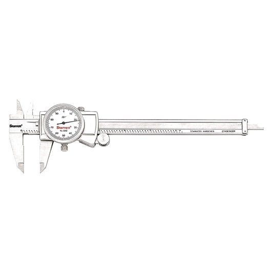 Starrett Dial Caliper with Adjustable Bezel and Fitted Case - White Face, 0-6" Range, -0.001" Accuracy, .001" Graduation - 3202-6