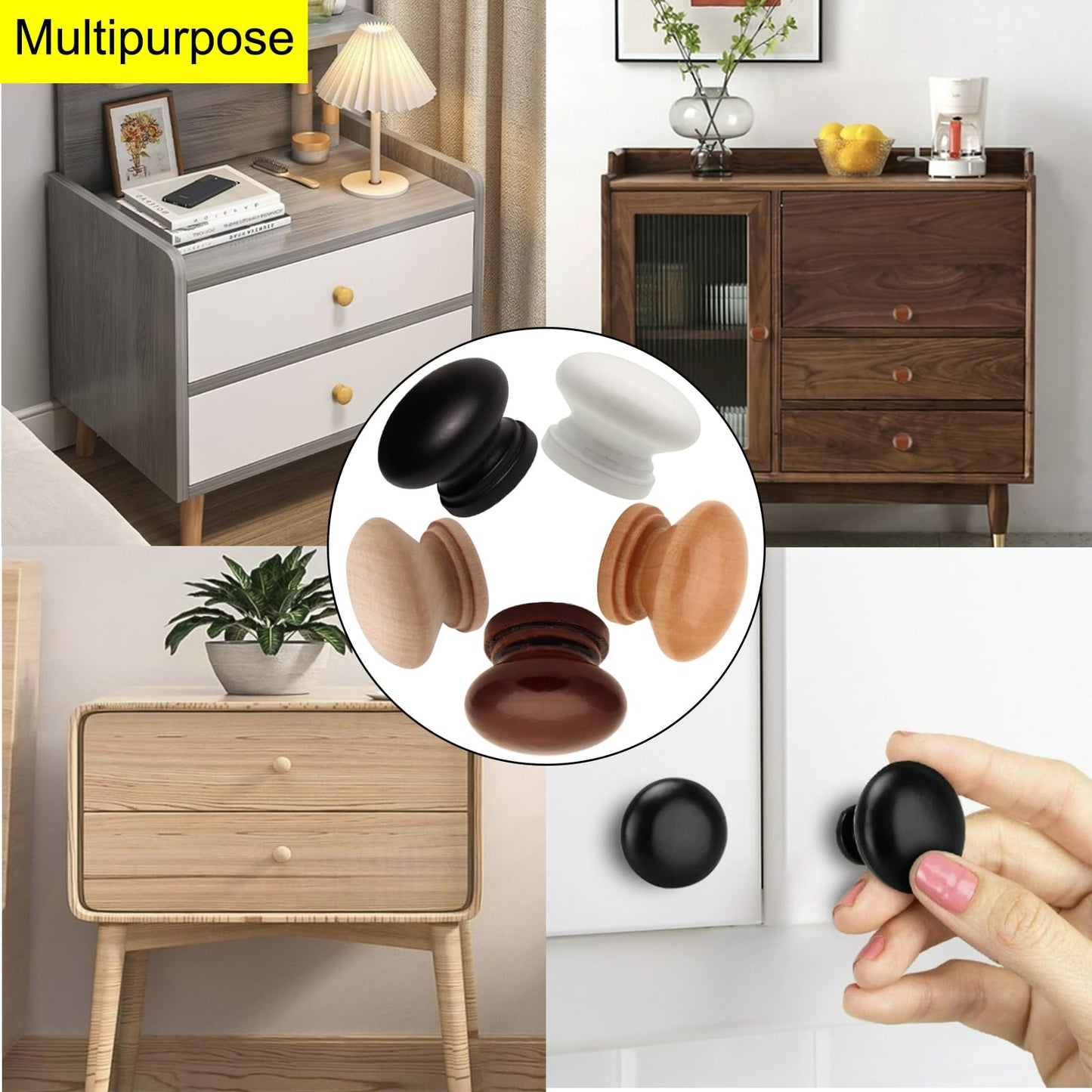 Cangder 20Pcs Wooden Cabinet Knobs Unfinished Wood Knobs for Dresser Mushroom Drawer Knobs Pulls Handles (1.3" Dia., 1" Height, with Screws)