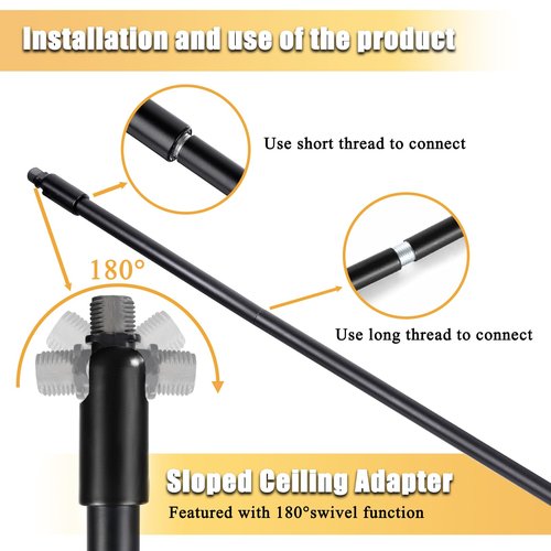 M10 Threaded Extension Rods Kit for Sloped Ceilings – 8 Heavy-Duty Iron Rods & 4 Adapters, Fits Chandeliers/Pendant Lights (Feylan)
