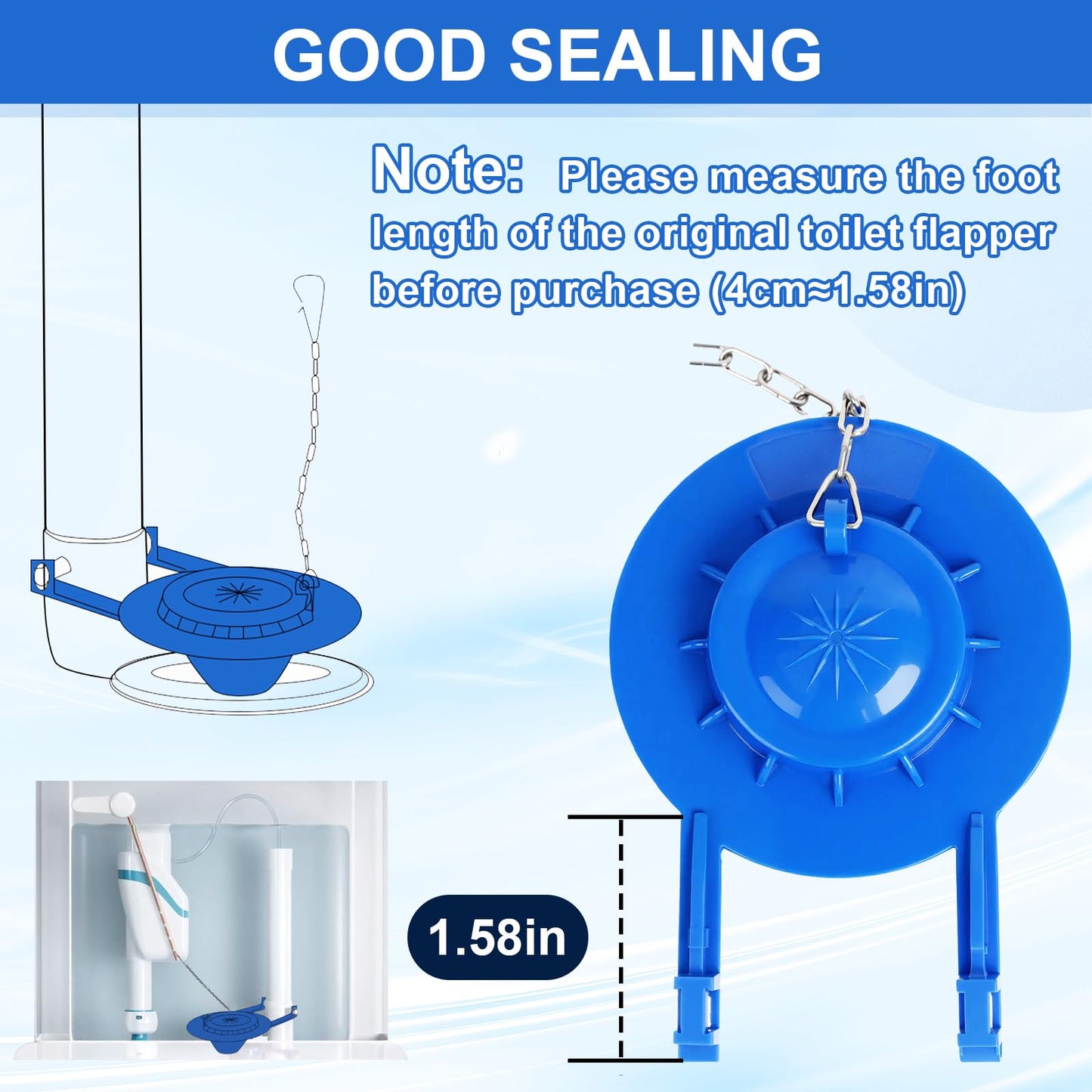 2-Inch Toilet Flapper Replacement Kit Compatible with Most Kohler, American Standard, TOTO & Standard 2″ Flush Valves, High Performance Rubber with Stainless Steel Chain, Easy Install (2 Pack, Blue)