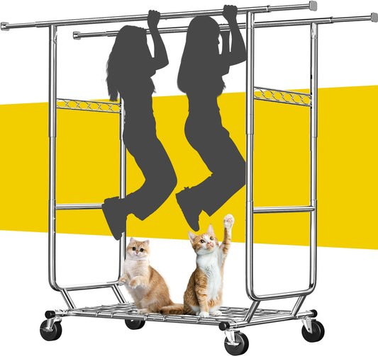 Raybee Clothes Rack Load 630LBS, Heavy Duty Clothes Rack, Rolling Clothing Racks for Hanging Clothes with Wheels, Adjustable & Commercial Garment Rack, 22" D x 75" W x 68" H