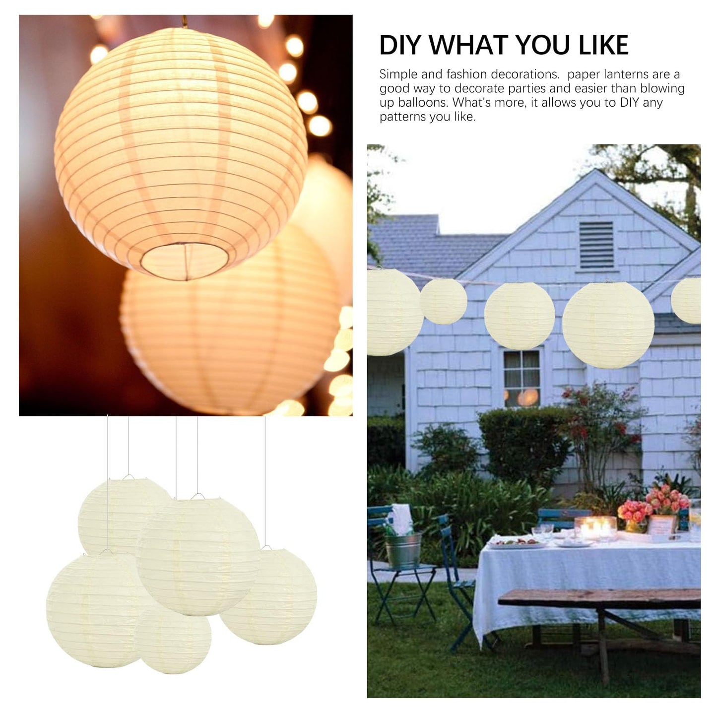 20Pcs Cream Paper Lanterns for Parties, 6” 8” 10” 12” Chinese Asian Hanging Round Paper Lanterns for Birthday Wedding Halloween Christmas Home Decor Party Decor