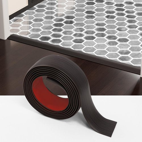 Greymond Floor Transition Strip - Self-Adhesive PVC Trim for Carpet to Flooring, Threshold Gap Cover (10ft x 1.97in, Black Walnut)