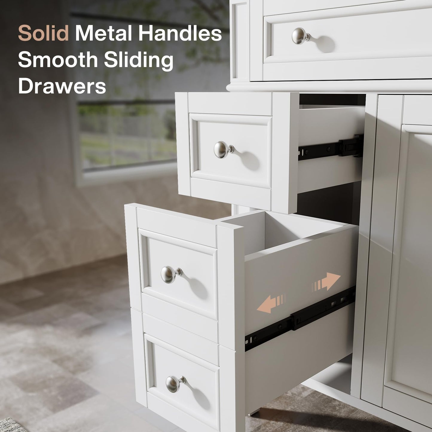 Tribesigns 36" Bathroom Vanity with Sink, Modern Bathroom Sink Cabinet with 4 Drawers & 2 Doors, Bath Storage Vanity Sink with Metal Handles, Solid Wood Frame, Paint Surface White