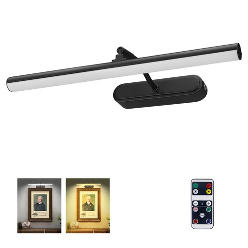 RAIFOOLLY Picture Light,3AA Battery Wall Lights,Wireless Art Lights for Paintings,Remote Control Accent Light with Timer and Dimmable for Frame,Portrait,Mirror-Black