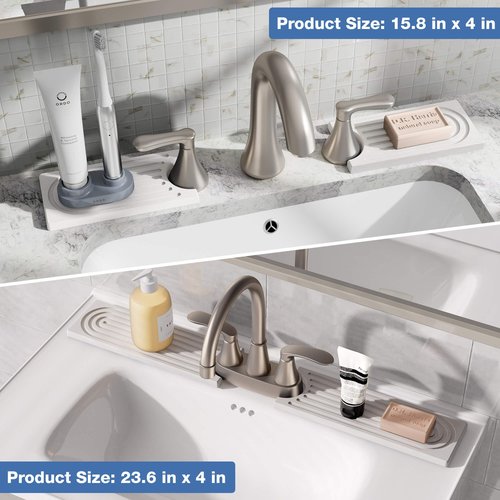 DK177 Faucet Mat for Kitchen Sink - Water Absorbing Stone Tray for Sink, Diatomite Fast-Drying Faucet Mat, Faucet Splash Guard for Bathroom Counter (White, 23.6" x 4")