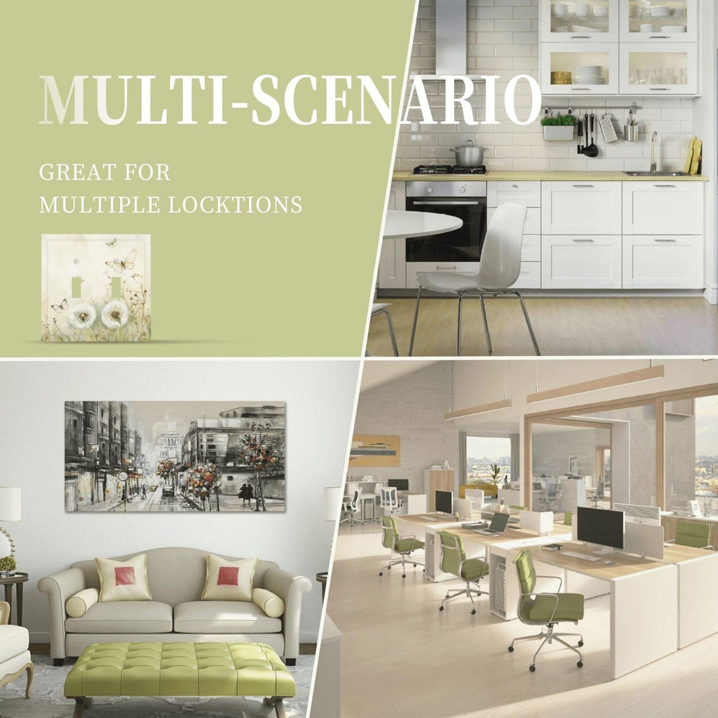 Xuejiaku Decorative Light Switch Cover Beige Butterflies Dandelions Wildflowers 2 Gang Wall Plates Double Toggle Switch Plate Decora Electrical Outlet Cover Faceplates for Bathroom Bedroom Decor