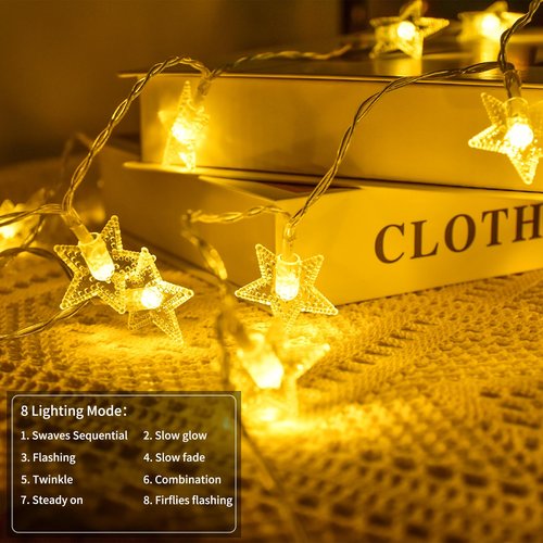 Star String Lights, USB 33 ft 100 LED Star Light for Wedding Party Patio Garden Tent Bedroom Décor, Warm White