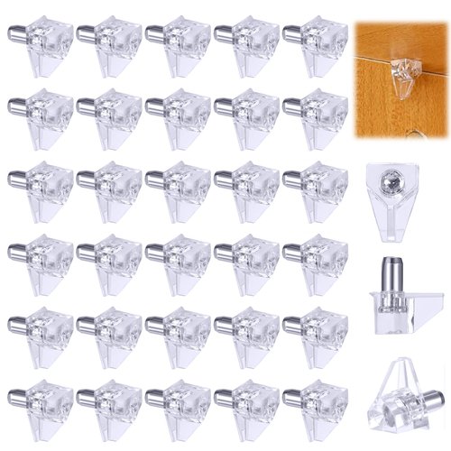Qiyuda 30 Pcs Cabinet Shelf Support Pegs, 5mm Clear Plastic Wood Shelves Shelf Support Pins Shelf Holder Replacement Peg