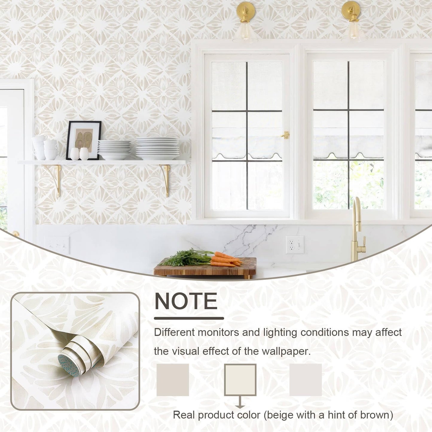 Fiula Boho Wallpaper Neutral Peel and Stick Wallpaper 78.7"x17.3" Geometric Wall Paper Beige and White Contact Paper Textured Removable Vinyl Waterproof for Bedroom Farmhouse Kitchen Bathroom