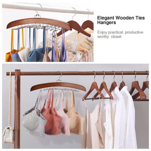 Ulimart Tie Rack Tie Hanger 24 Hooks Wooden, Tank Top Hanger,Belt Organizer for Closet,with Upgraded 360°Rotating, Belts Scarves Accessories for Bras,Tank Tops,Camisoles…