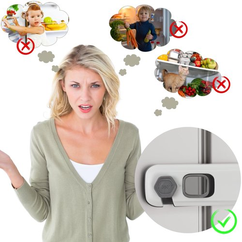 2Pack Child Proof Refrigerator Lock,Fridge Locks for Kids with Sticky Adhesive Pads,Baby Safety Locks for Fridges, Cabinets, Drawers, Double Doors and More (2 Pack)